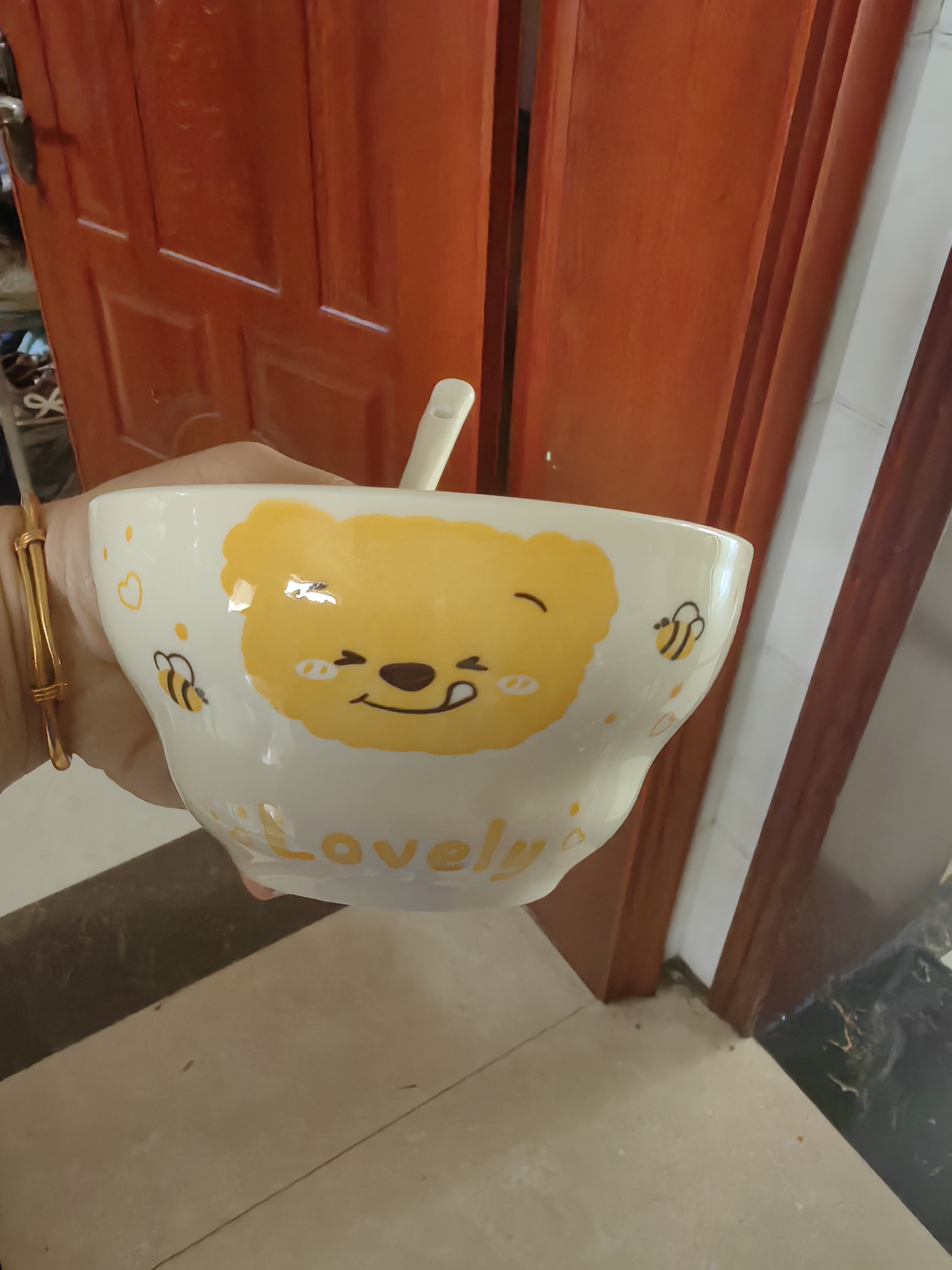 可爱葫芦陶瓷家用奶油饭碗少女心网沙拉卡通手绘高颜值心碗大容量 蜂蜜熊一碗一勺（2色随机） 实拍图