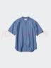 优衣库棉麻条纹立领衬衫/短袖男装女装衬衣482486 66 蓝色 2XL 实拍图