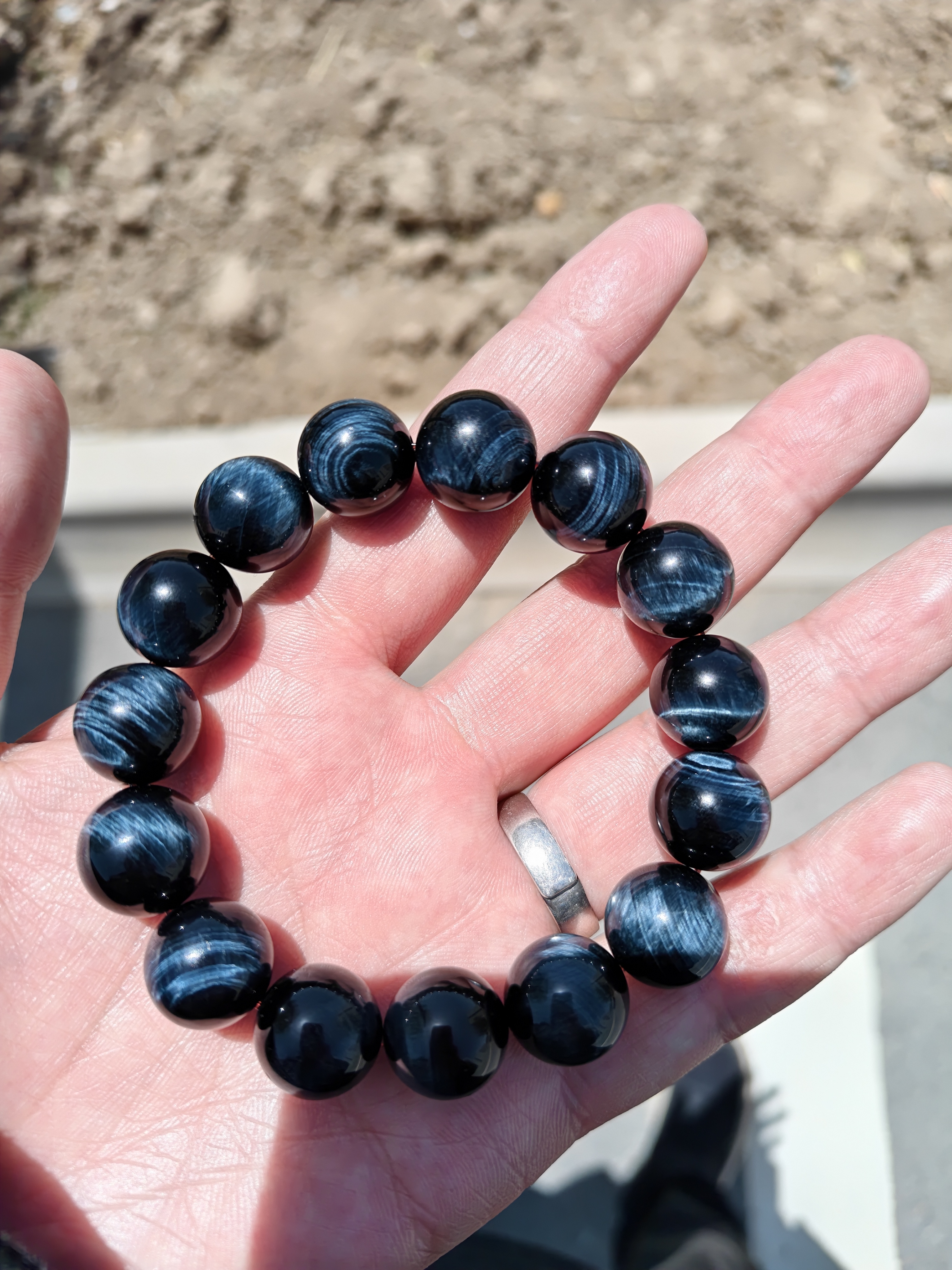 石玥珠宝精品14mm蓝虎眼石手串虎睛石转运珠手链男女士款礼物 实拍图