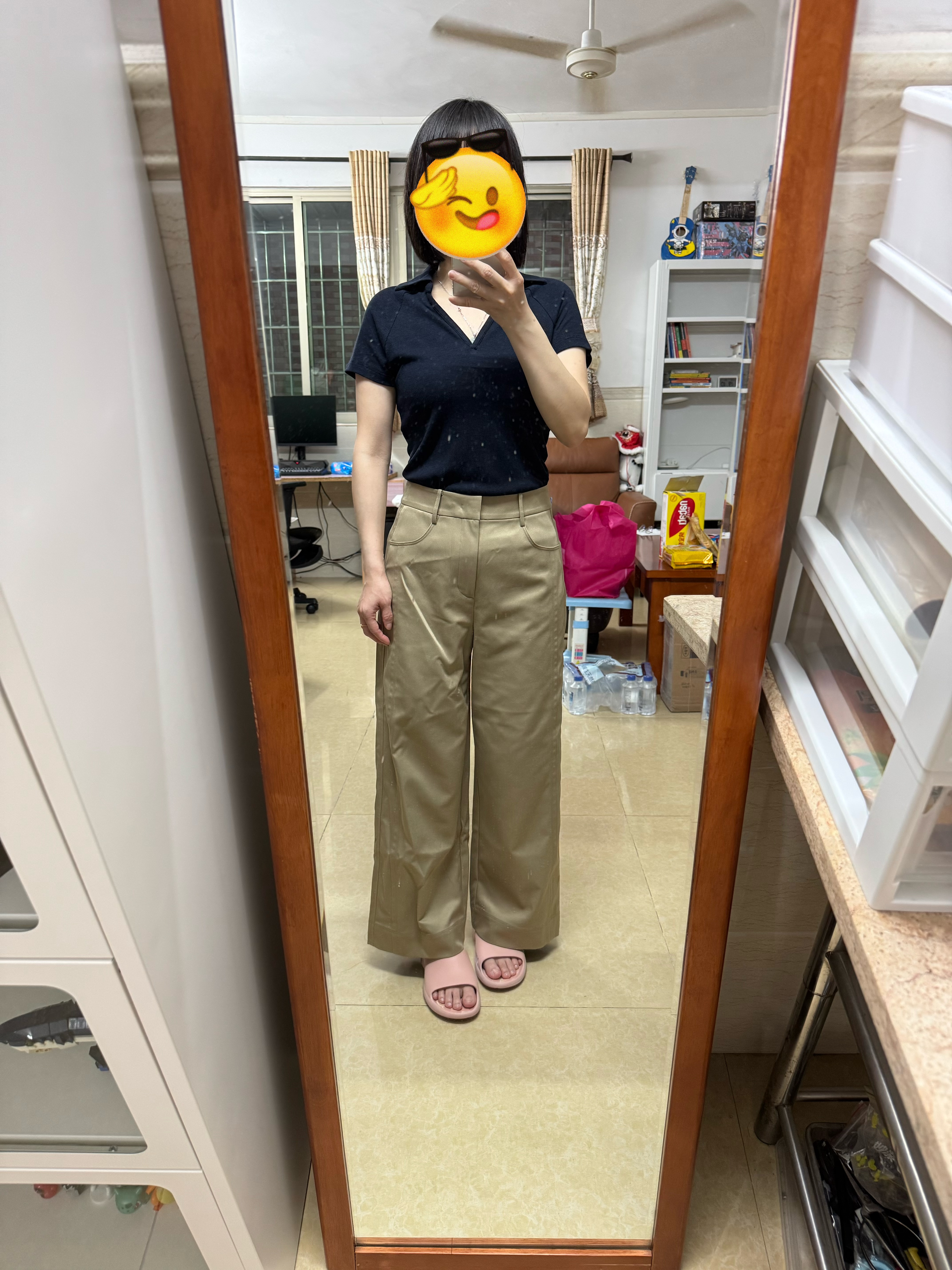 伊芙丽蒋欣代言26夏季新款女装V领Polo上衣高弹修身插肩短袖T恤 藏青 S 实拍图