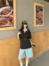 Shelley Jones黑色假两件v领短袖男款夏季重磅痞帅翻领t恤少年感美式正肩polo衫 黑色 XL [推荐120-140斤] 实拍图