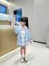 安妮优儿女童JK套装春秋2025秋装新款学院风韩版百褶裙毛衣开衫三件套洋气 蓝色三件套（裙子+衬衣+开衫） 120 实拍图