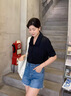 佐叙法式黑色短袖衬衫女2026夏季新款设计感小众高级感宽松港风上衬衣 黑色 M （80-100斤） 实拍图