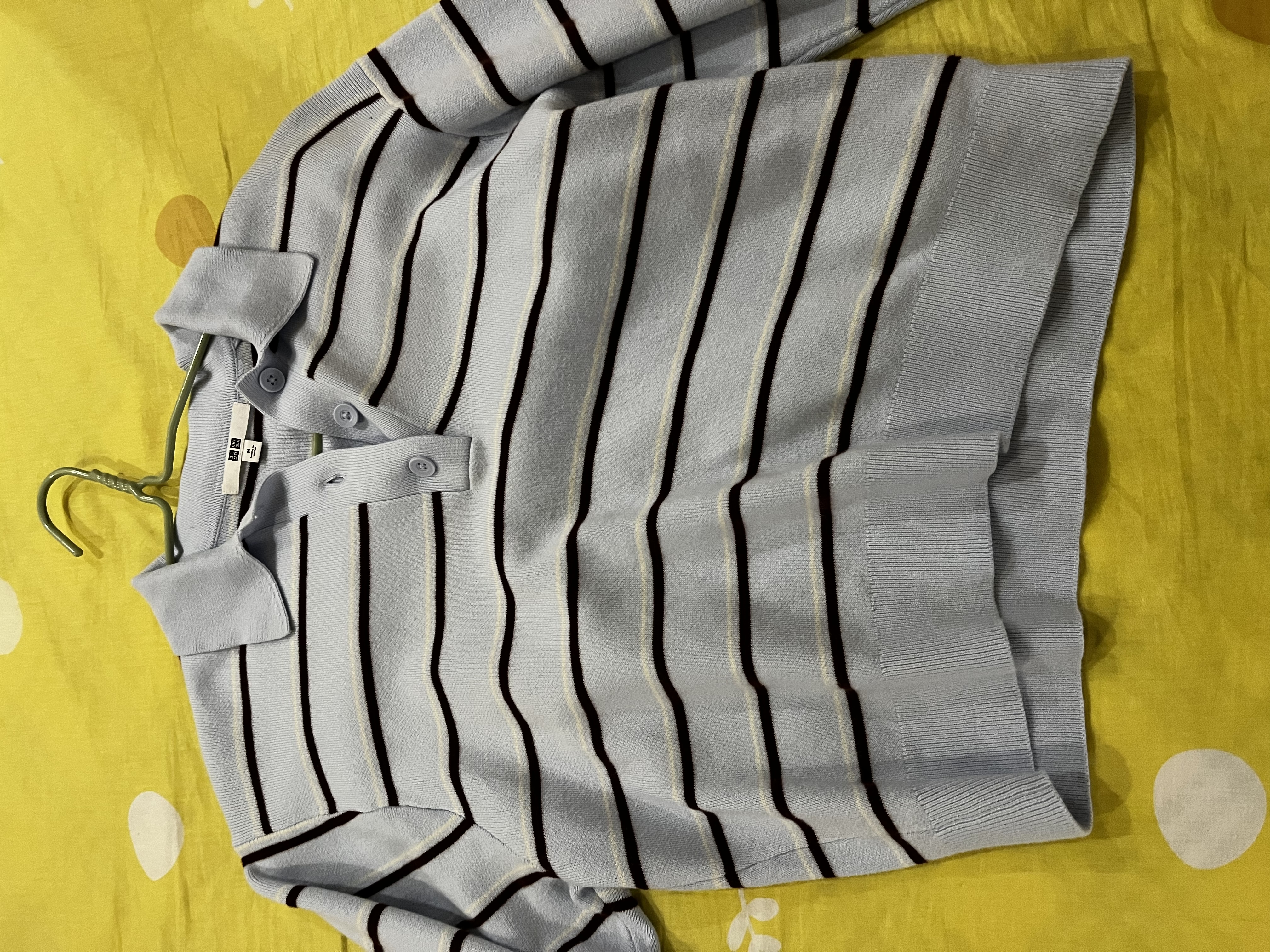 优衣库柔滑棉质POLO领条纹针织衫女装毛衣毛衫484503 60 浅蓝色 M 实拍图
