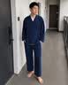 花花公子（PLAYBOY）春夏季中国风汉服男古风茶服禅意道士袍外套居士服七分袖长衫长袍 深蓝色（上衣+裤子） XL 晒单实拍图
