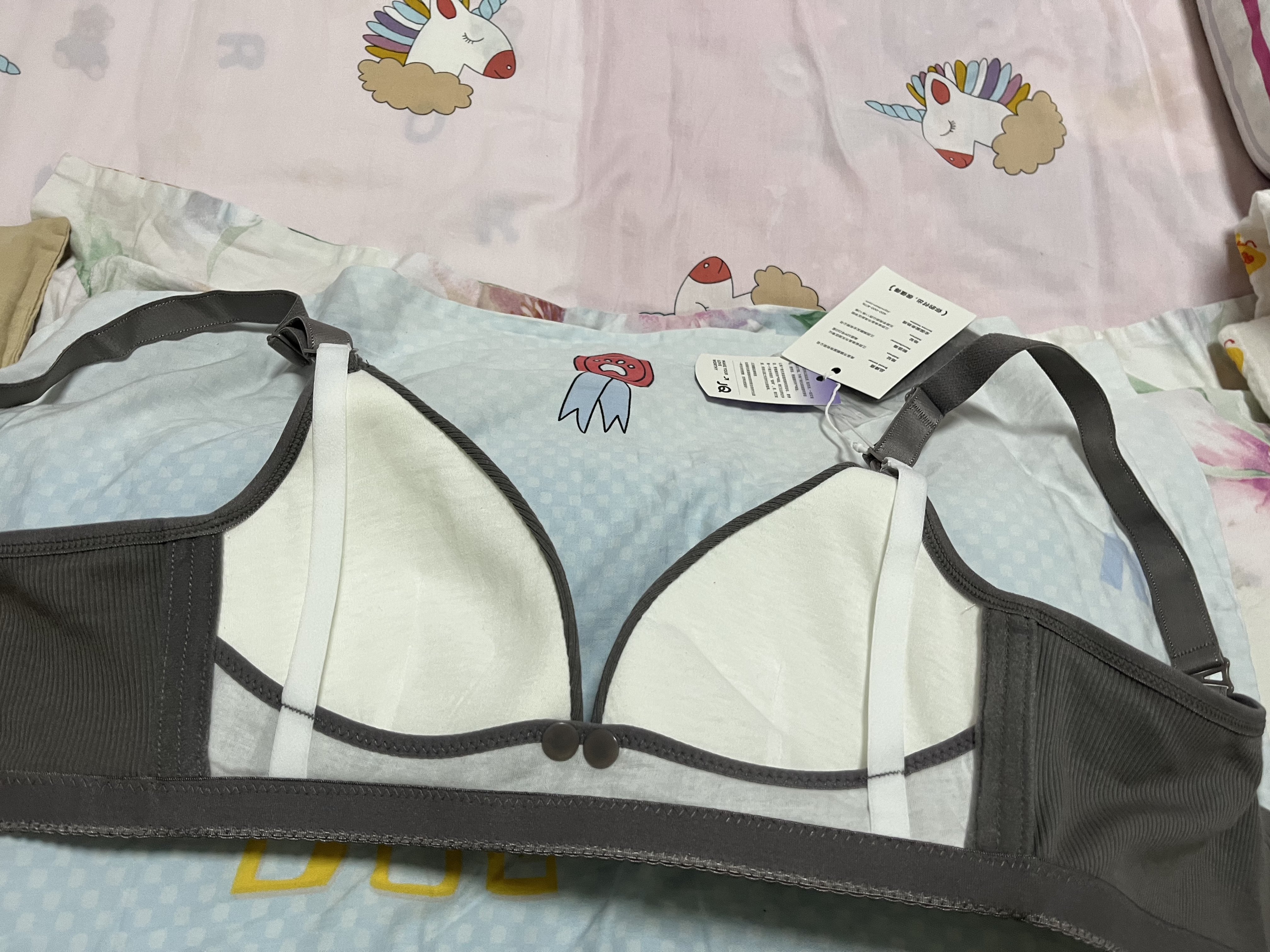 婧麒（JOYNCLEON）哺乳文胸孕妇内衣怀孕期哺乳薄款喂奶文胸产后前开扣无钢圈托聚拢 灰色3128【薄款透气聚拢】 80B 实拍图