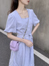 茵曼（INMAN）法式方领收腰纯棉显瘦2026年夏季新款女装连衣裙裙子 蓝色 M 实拍图