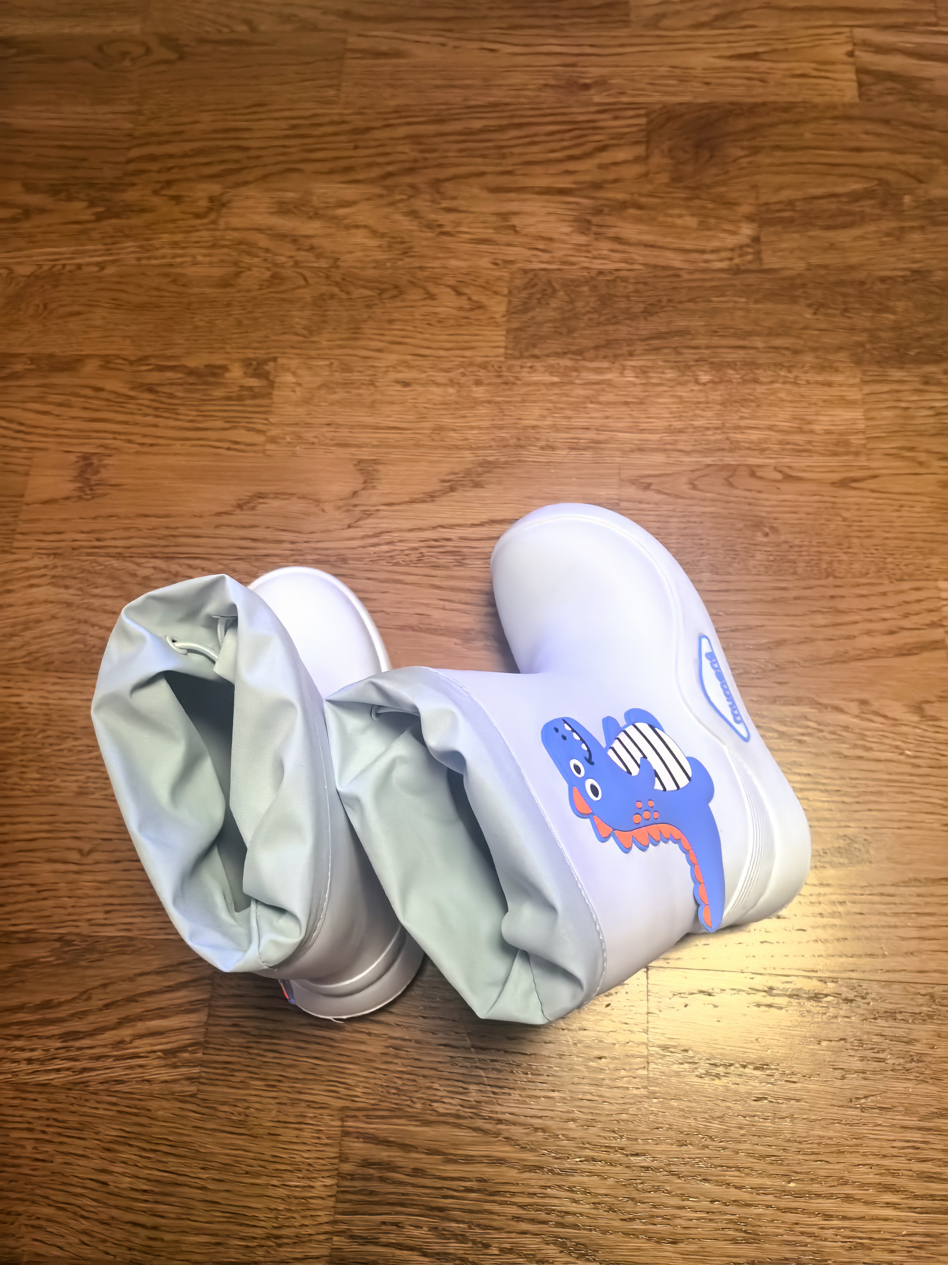 牧萌儿童雨鞋男童女童防水立体宝宝防滑耐磨卡通雨靴 浅蓝恐龙 19码 实拍图