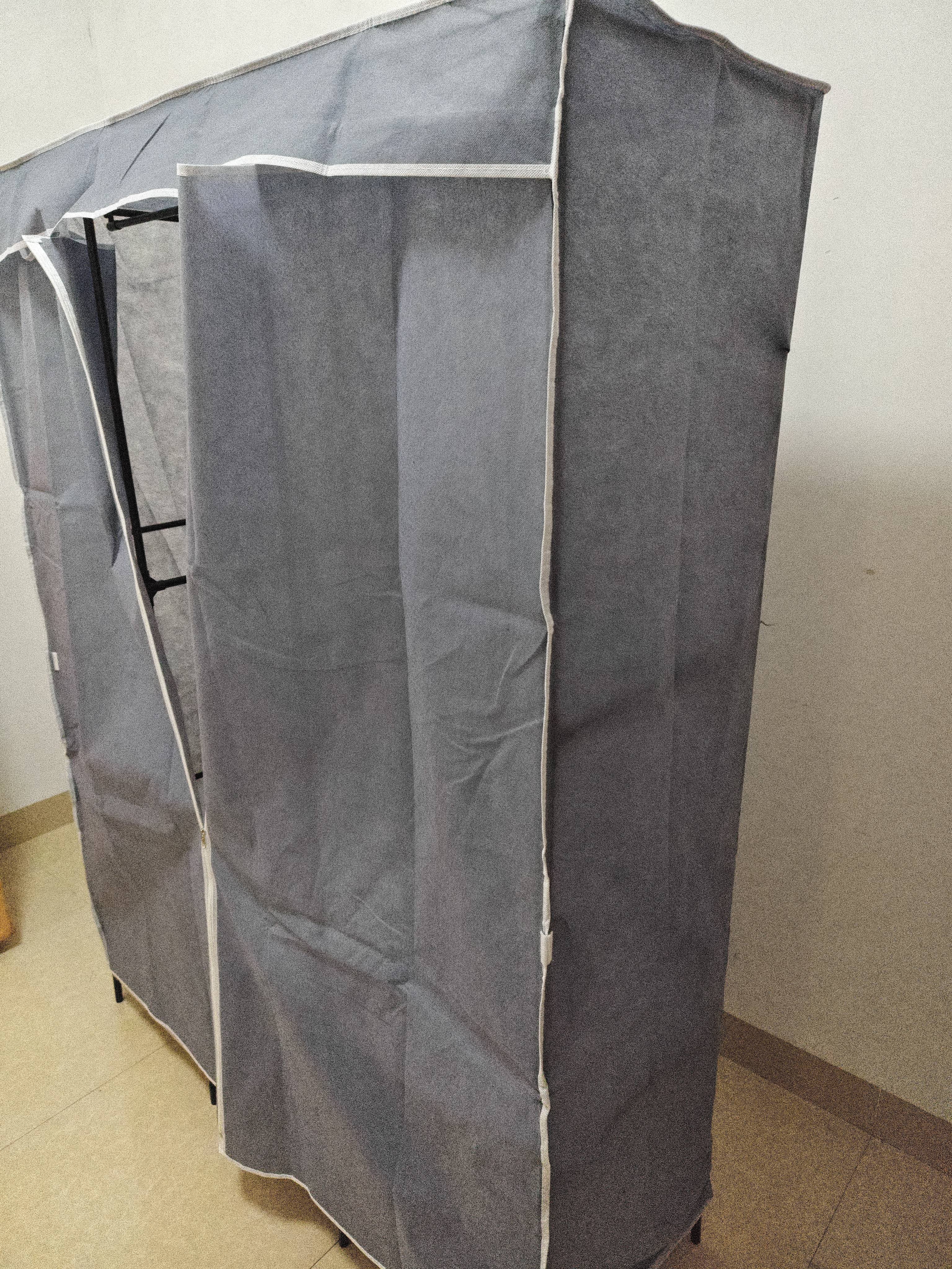 柜主人简易衣柜组装家用卧室钢管加粗加固单人布衣柜出租房用宿舍衣橱 长123青灰（黑管） 实拍图