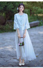 丹珠娜（DanZhuNa）新中式连衣裙女装2026夏季新款国风套装穿搭绝美汉服改良版长裙子 蓝色上衣+白色裙子 M 实拍图