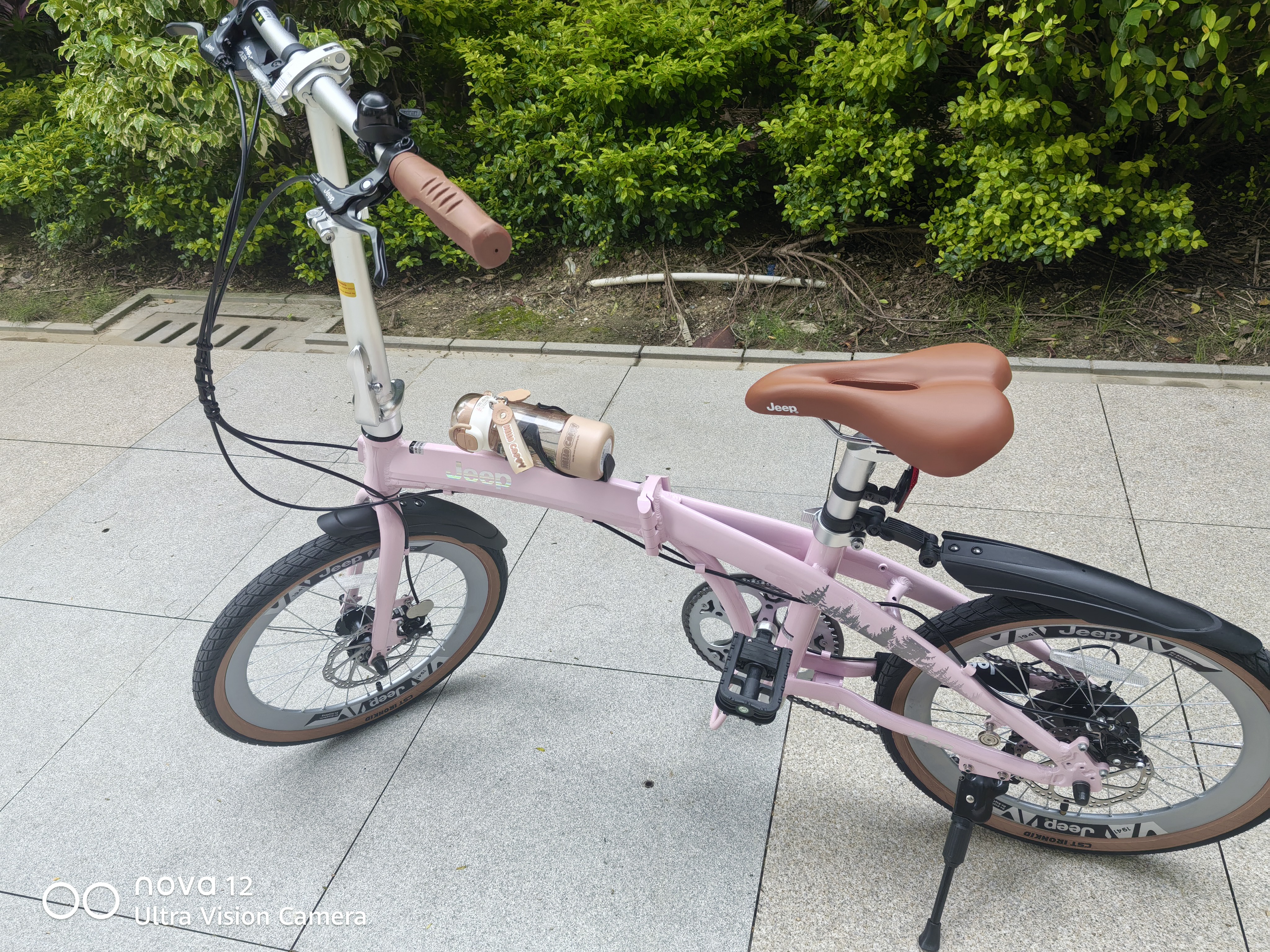 JEEP吉普折叠自行车带小孩母子车亲子自行车-J200 粉色 20英寸 银把 实拍图