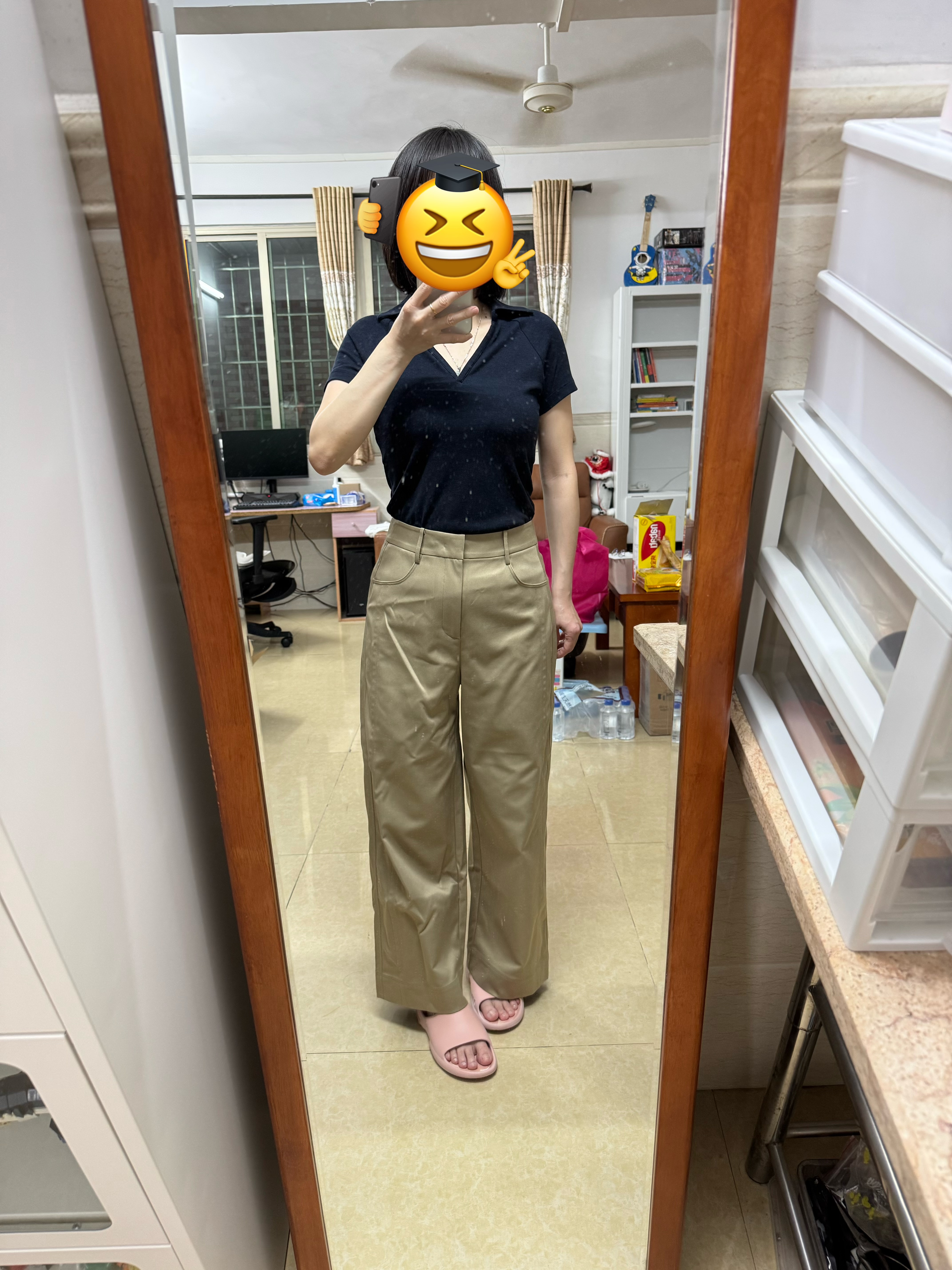 伊芙丽蒋欣代言26夏季新款女装V领Polo上衣高弹修身插肩短袖T恤 藏青 S 实拍图