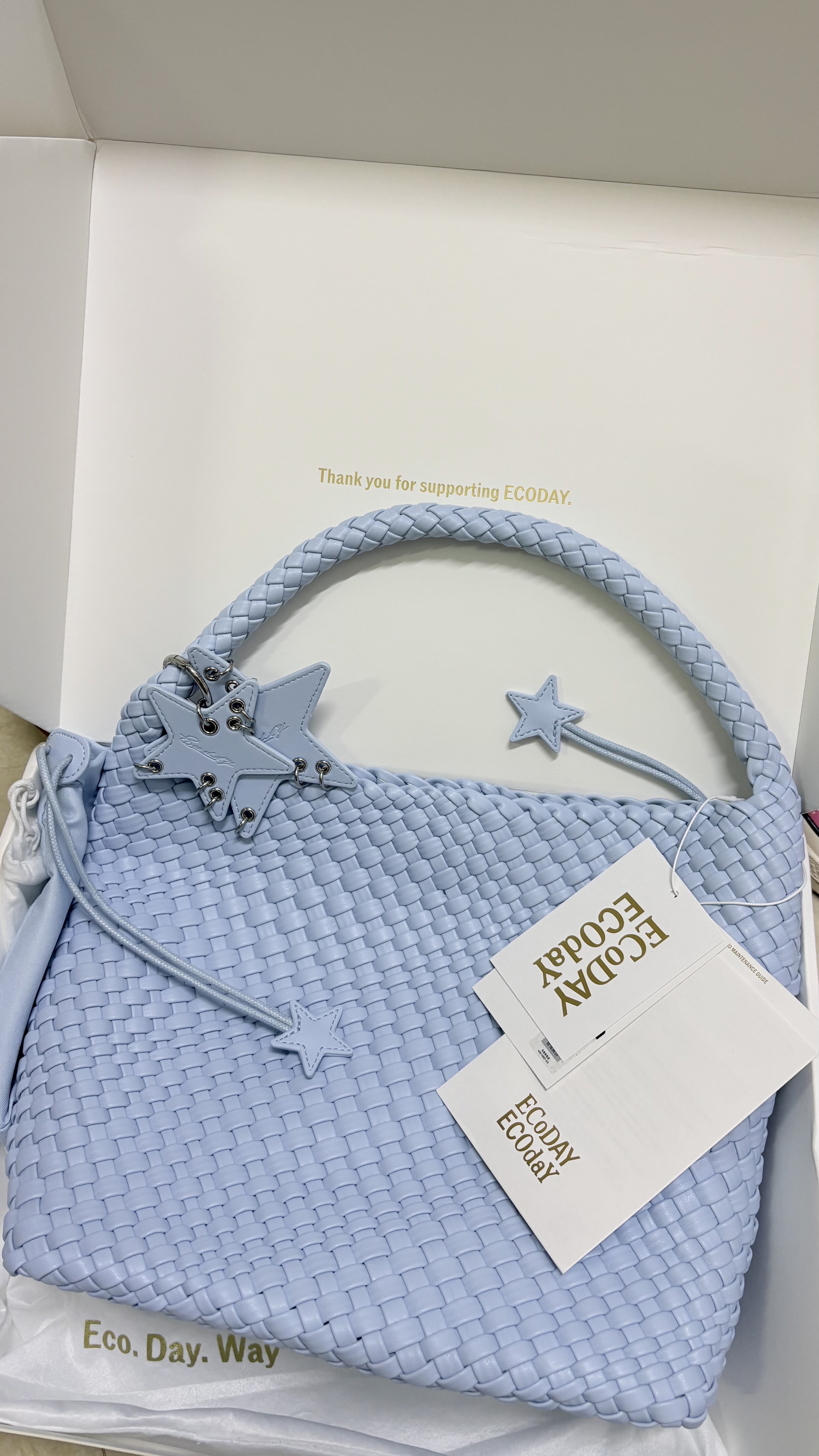 ECODAY包包女款中号编织包通勤托特包单肩包婚包情侣款生日礼物送女友 My dear friend-B025L 浅蓝色 中号 实拍图
