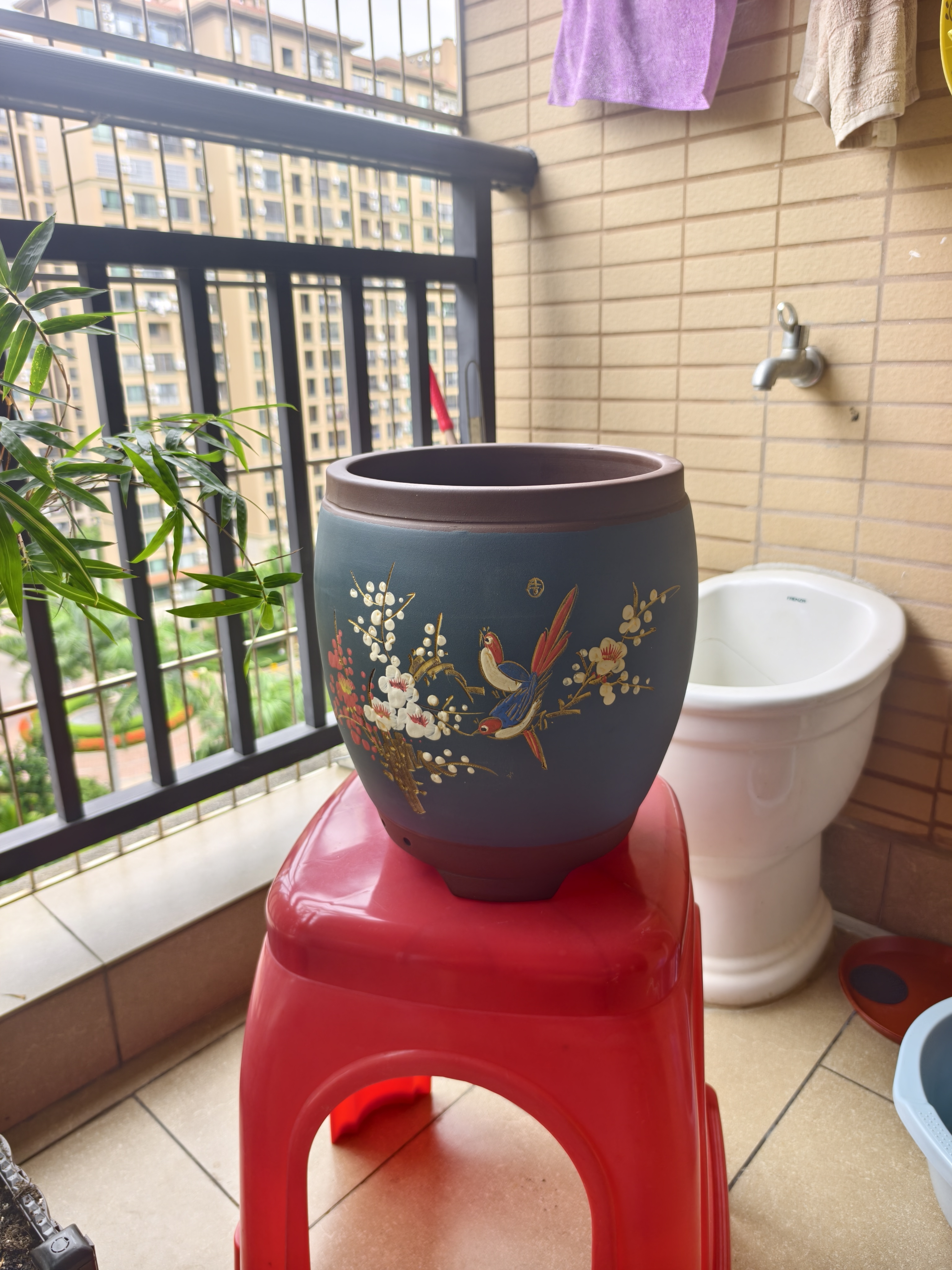 爵遇良品花盆家用大号透气紫砂大花盆特大号种树盆发财树特大号花盆陶瓷 艳芙蓉-蓝色-特大号 图示 实拍图