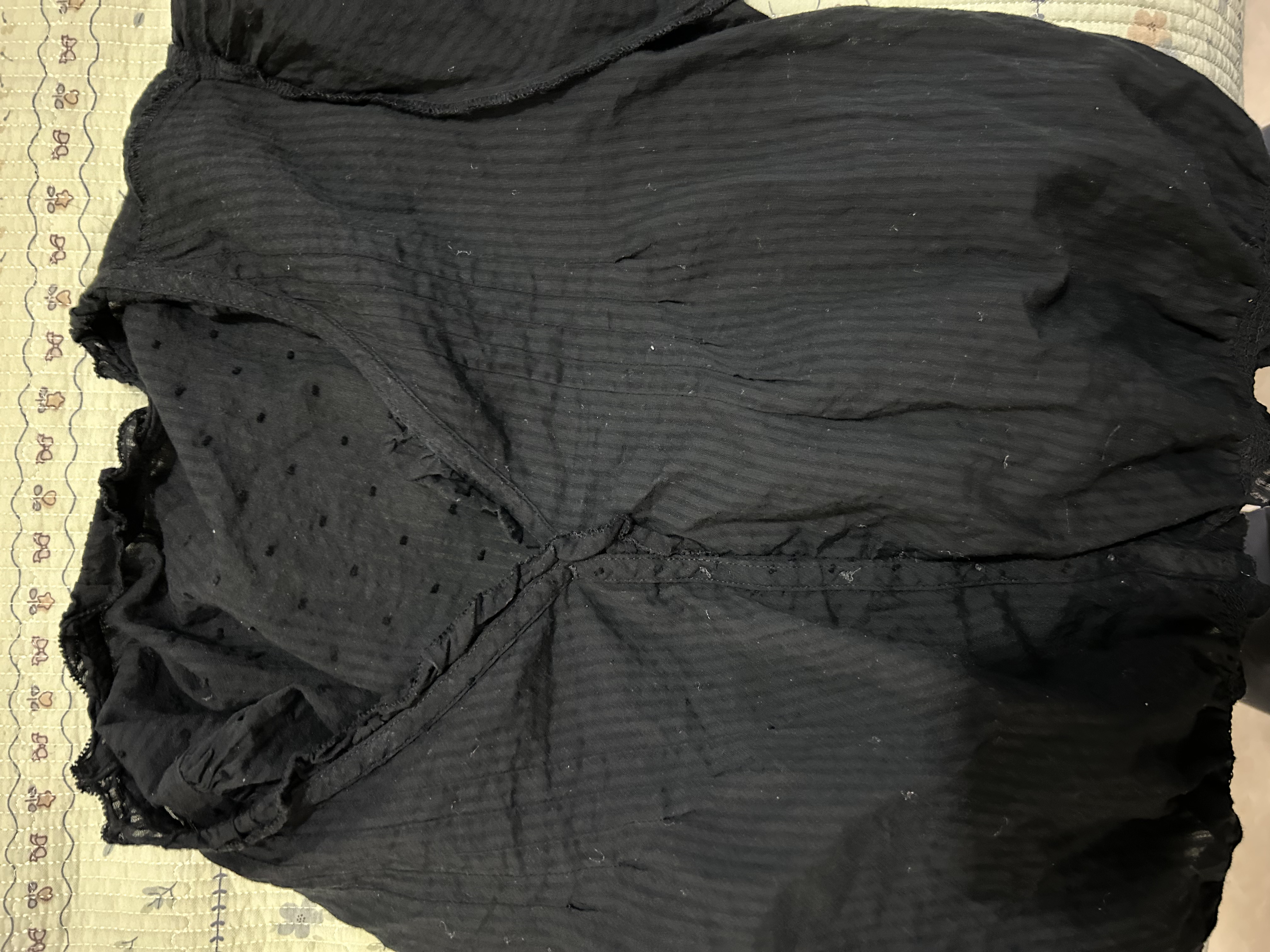 优衣库棉质提花V领衬衫短袖女装衬衣483881 09 黑色 M 实拍图