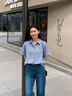 NAOTIEA纳奥蒂尔小帆船纯棉条纹短袖衬衫女2026夏季翻领刺绣显瘦T恤 蓝条纹 M （建议90-110斤） 晒单实拍图