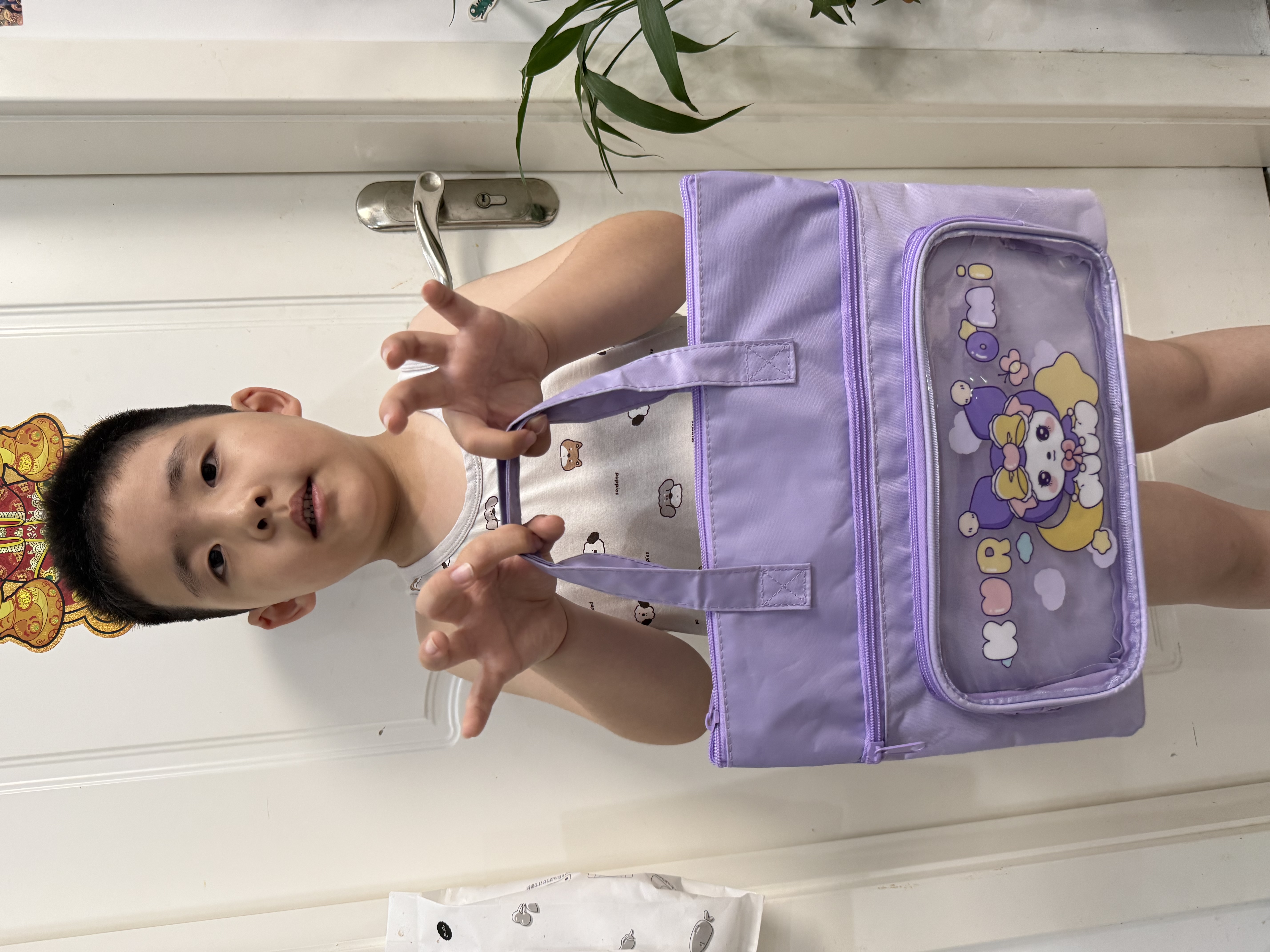 补习袋文件袋小学生手提袋拎书袋作业书本收纳袋美术袋一年级女孩试卷补习书包帆布儿童学习补课包 【三层加厚大容量】紫色酷喵 实拍图