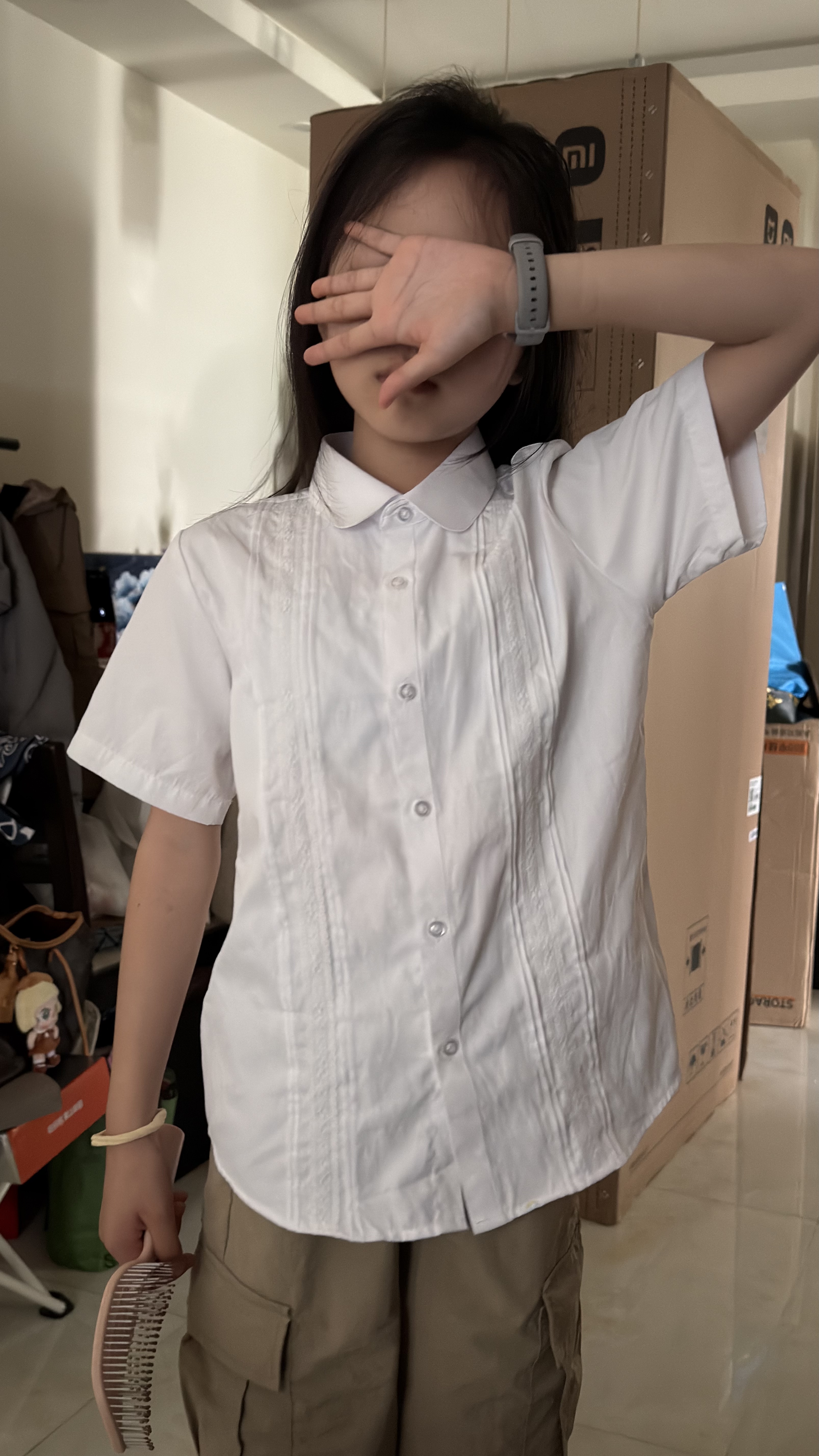杉杉女童纯白色短袖衬衫中大童衬衣小学生班服演出服 白色 140 实拍图
