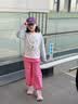 ASK JUNIOR儿童女童2026秋裤子侧边割线贴标防蚊裤运动裤束脚跑步裤 深粉色 实拍图
