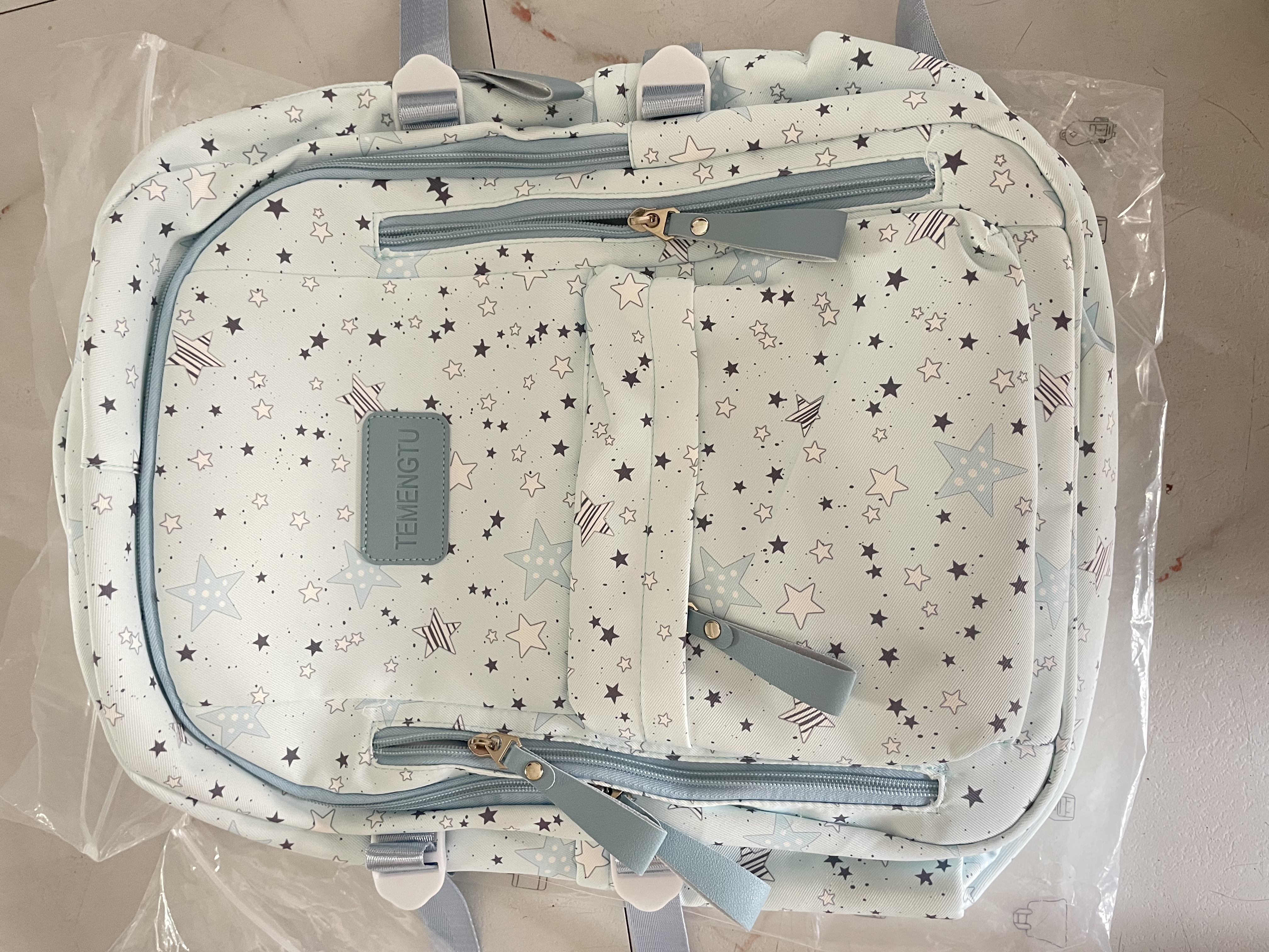 袋鼠书包女初中生高中生大容量涂鸦星星双肩包ins风大学生电脑背包 蓝色【带小狗挂件】 实拍图