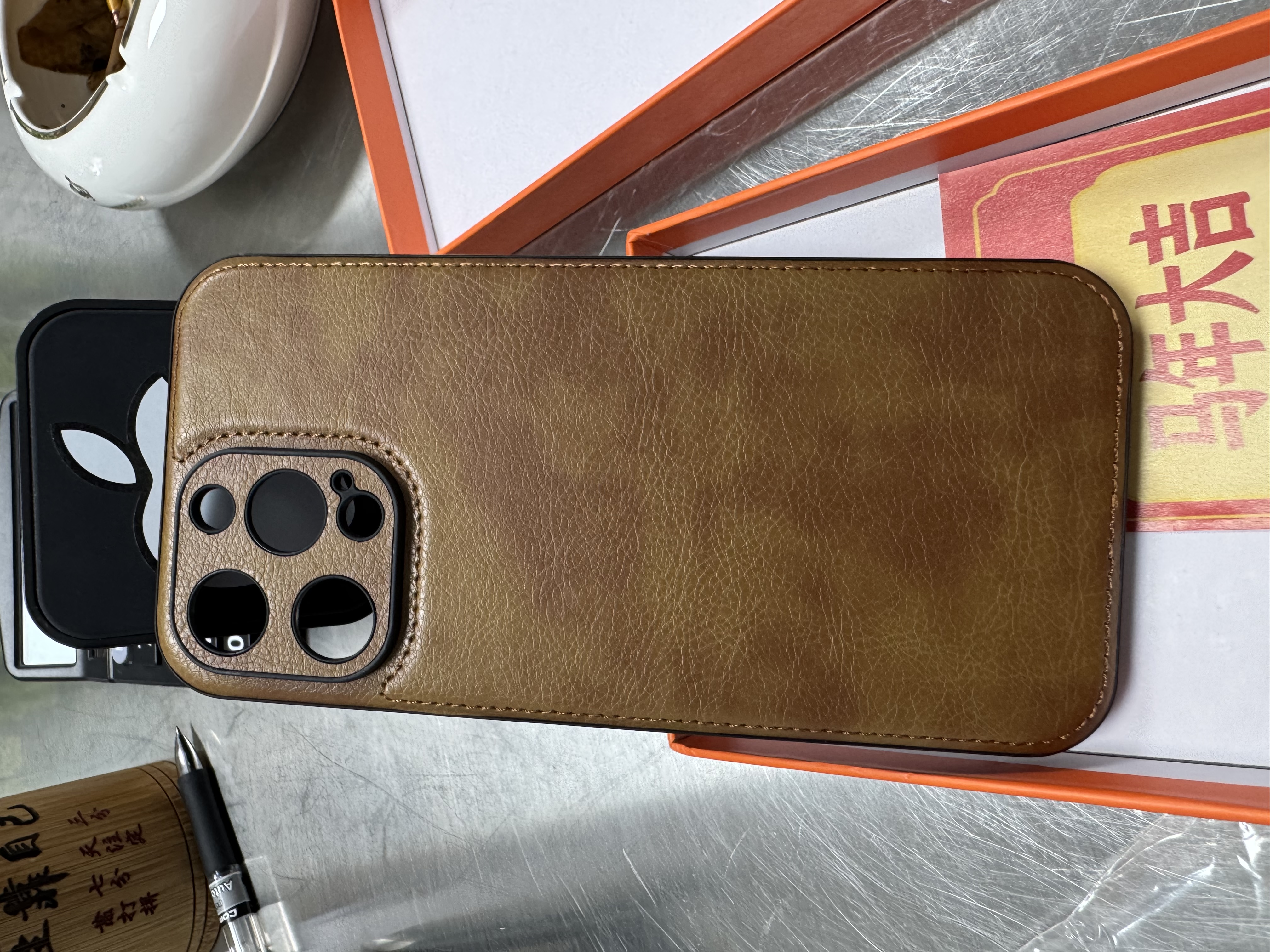 四兄数码 牛皮适用苹果14promax手机壳新款iphone13高档15奢华真皮软壳12高级感防摔11个性全包16保护套XS 棕色 iPhone 15 ProMax 实拍图
