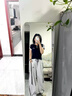 灿图美式双杠速干工装运动休闲裤女夏季高腰显瘦小个子阔腿直筒长裤子 月光灰 L 【建议100-120斤】 实拍图