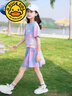 G.duck品牌童装女童套装夏季套裙儿童夏装短袖T恤半身裙子两件套中大童 粉色 130 实拍图