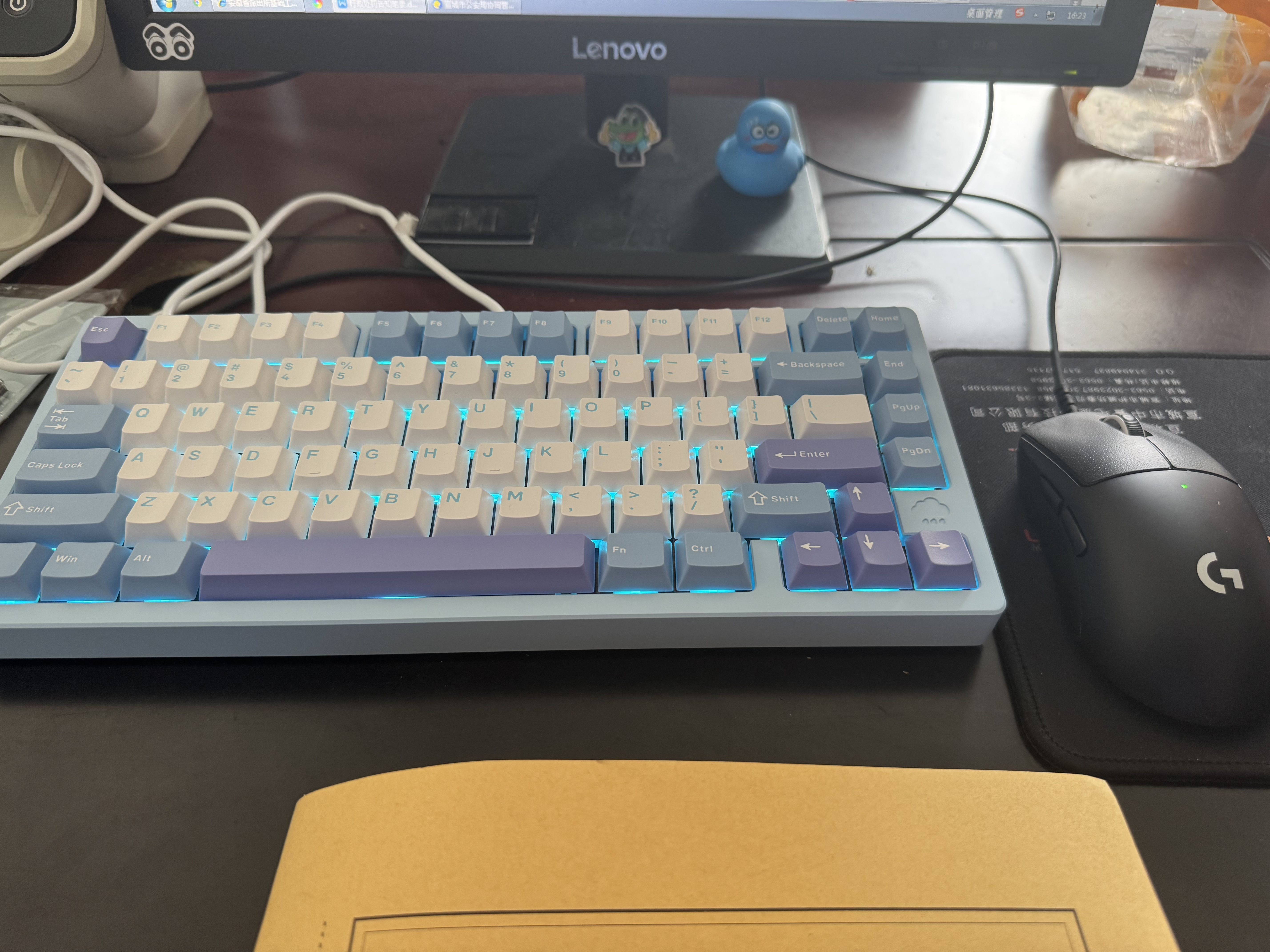 WOB rainy75客制化键盘三模铝坨坨机械键盘cnc电脑无线蓝牙游戏电竞外设雨 雪月蓝-电泳-RGB/雪顶可可轴/冰晶 实拍图