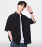 Homlean日系文艺短袖衬衫男夏季纯色基础款宽松凉感半袖衫HL12黑色3XL 实拍图