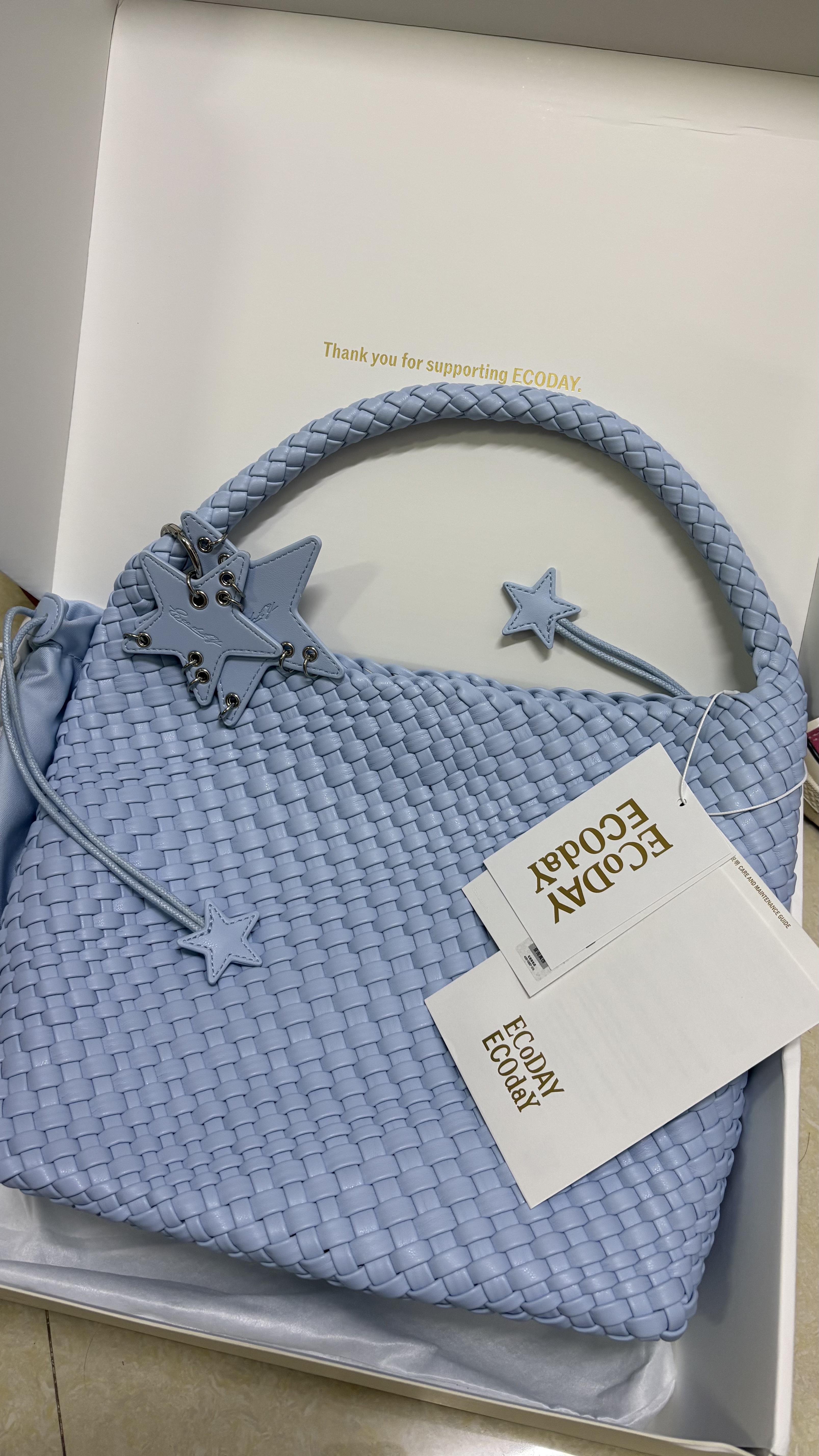 ECODAY包包女款中号编织包通勤托特包单肩包婚包情侣款生日礼物送女友 My dear friend-B025L 浅蓝色 中号 实拍图