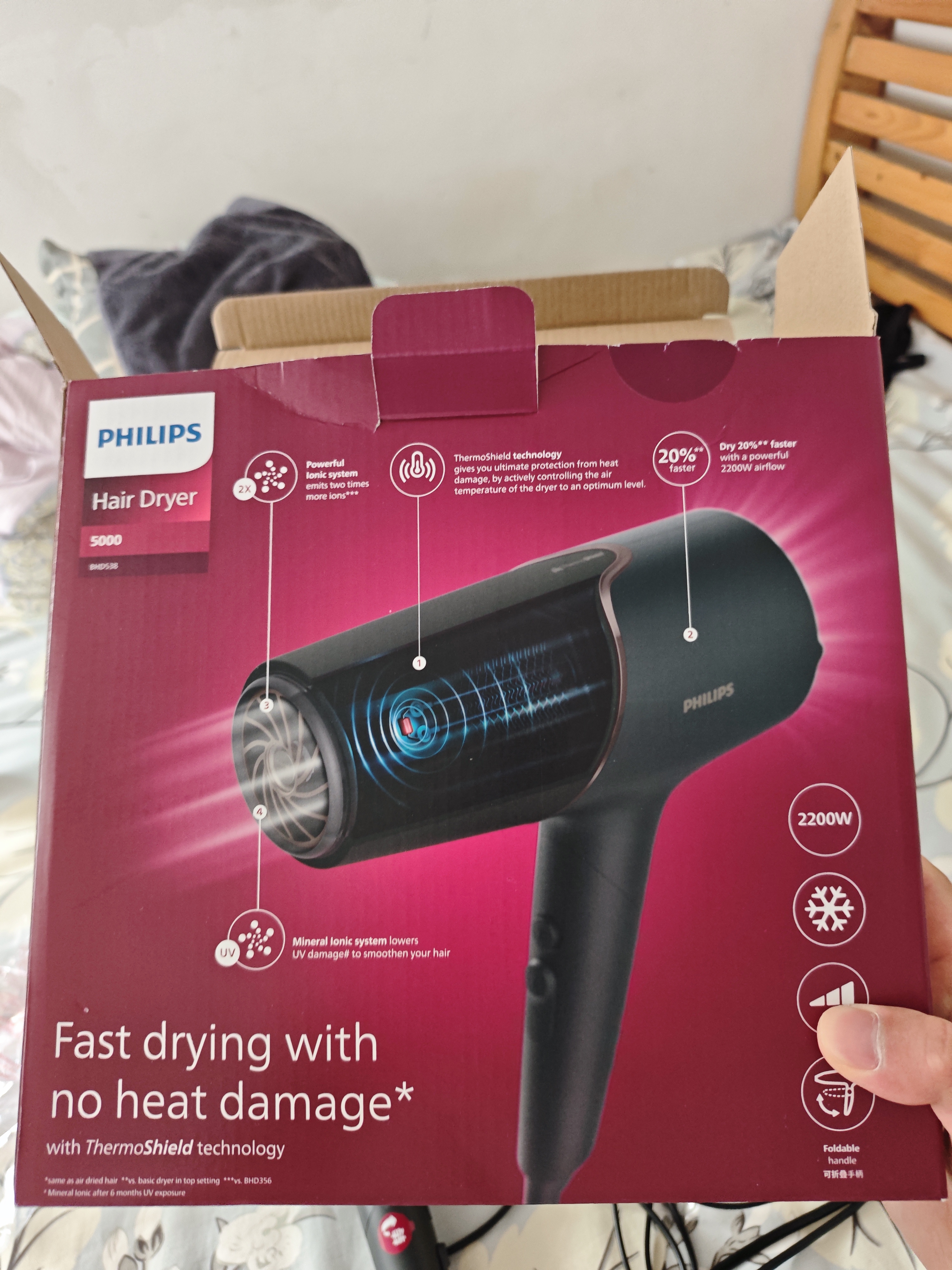 飞利浦（PHILIPS）电吹风机负离子5系PRO 蓬蓬筒 温感焕护4千万负离子大功率大风速干黑色生日礼物送女友男友 实拍图