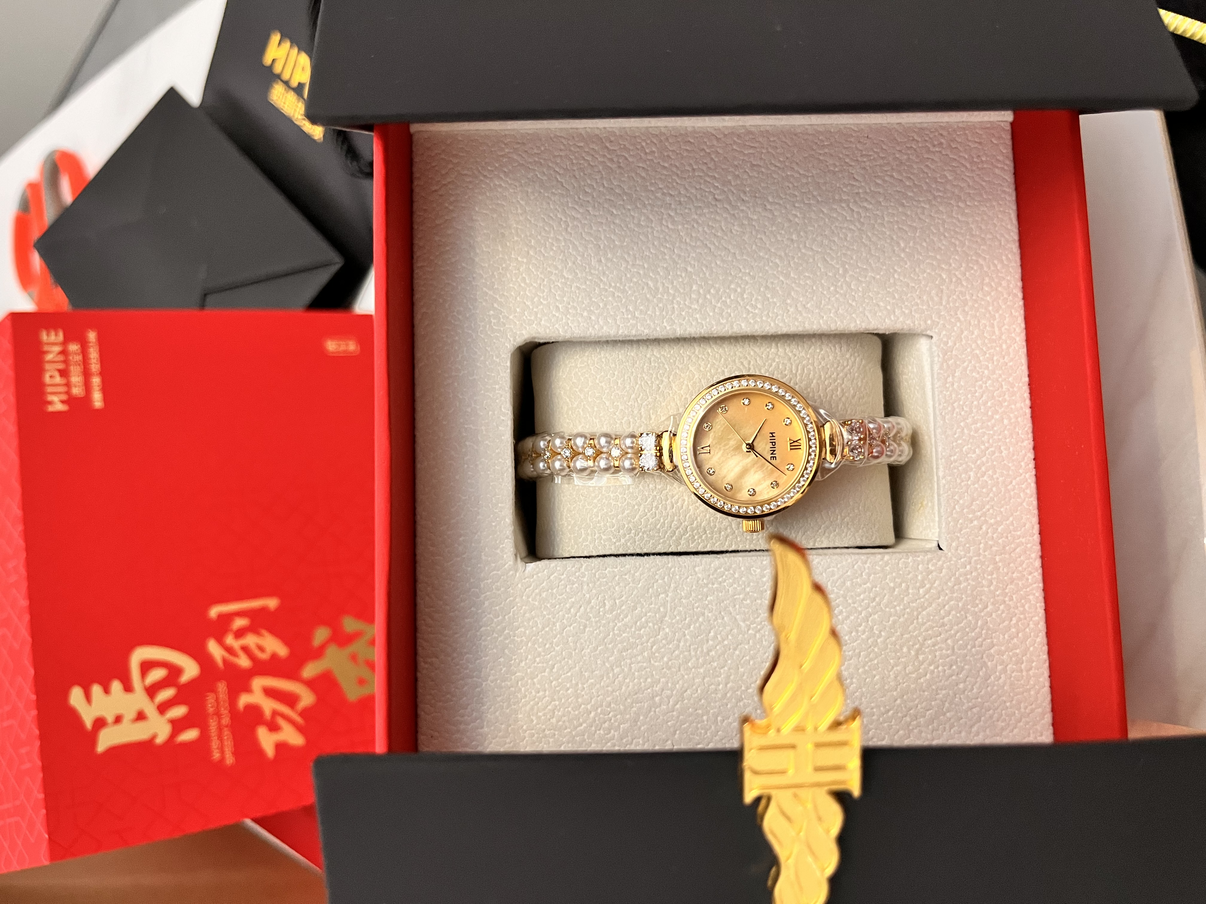 HIPINE西普尼珍美人金表女轻奢纯金999手链表防水石英表女生日礼物 实拍图