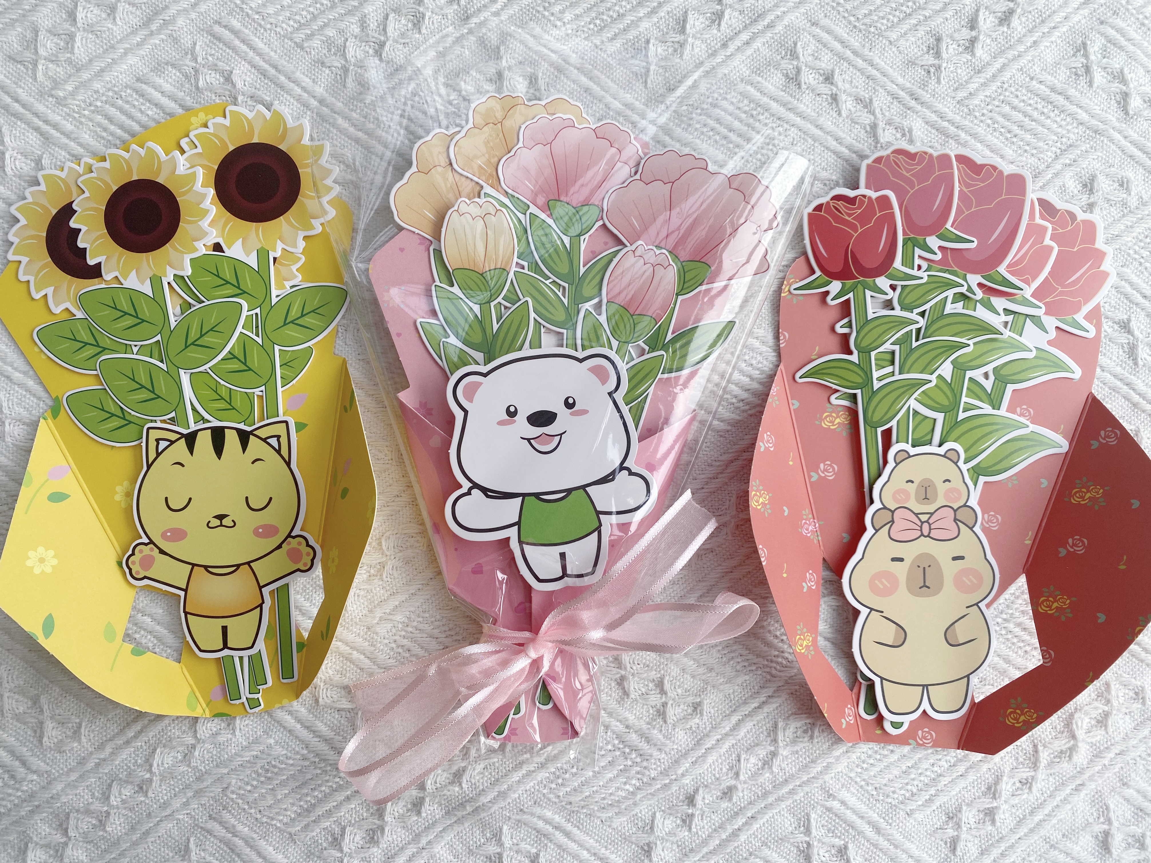法拉蒙贺卡diy创意花束折叠幼儿园小学生送老师节日祝福感恩卡片礼物 向日葵+玫瑰花+康乃馨 实拍图
