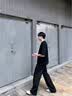 港蒂湾夏季冰丝裤子男休闲裤男裤速干裤宽松直筒裤经典百搭时尚阔腿裤 (夏季）黑色 XL -125-135斤 实拍图