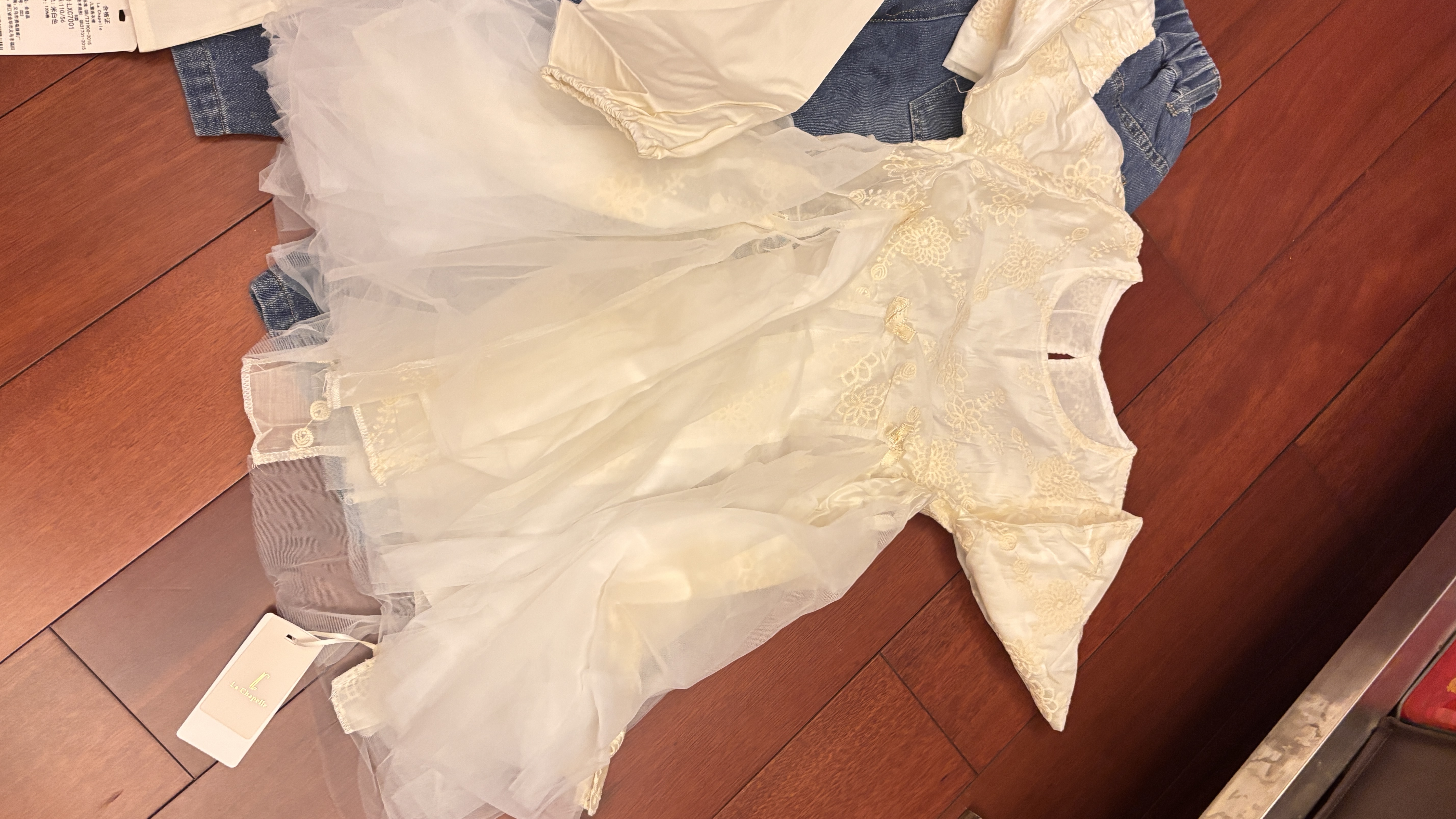 La Chapelle拉夏贝尔女童童裙春秋纯棉田园风连衣裙小女孩新款米 米白色 110 建议身高101-110cm 实拍图