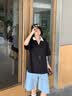 Shelley Jones黑色假两件v领短袖男款夏季重磅痞帅翻领t恤少年感美式正肩polo衫 黑色 XL [推荐120-140斤] 实拍图