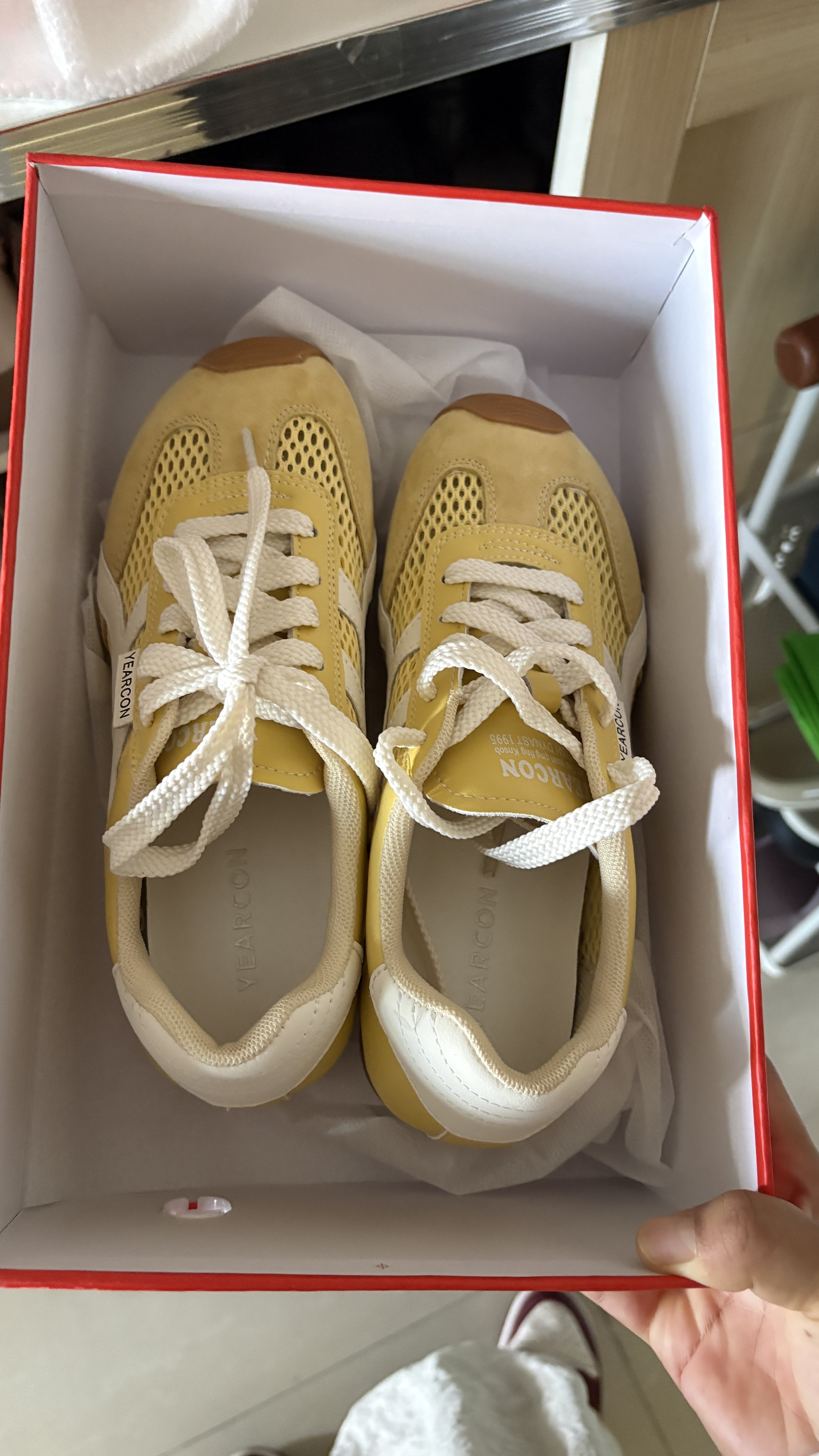 意尔康女鞋德训鞋夏季黄色网面透气休闲鞋软底运动鞋 26118W黄色36 实拍图