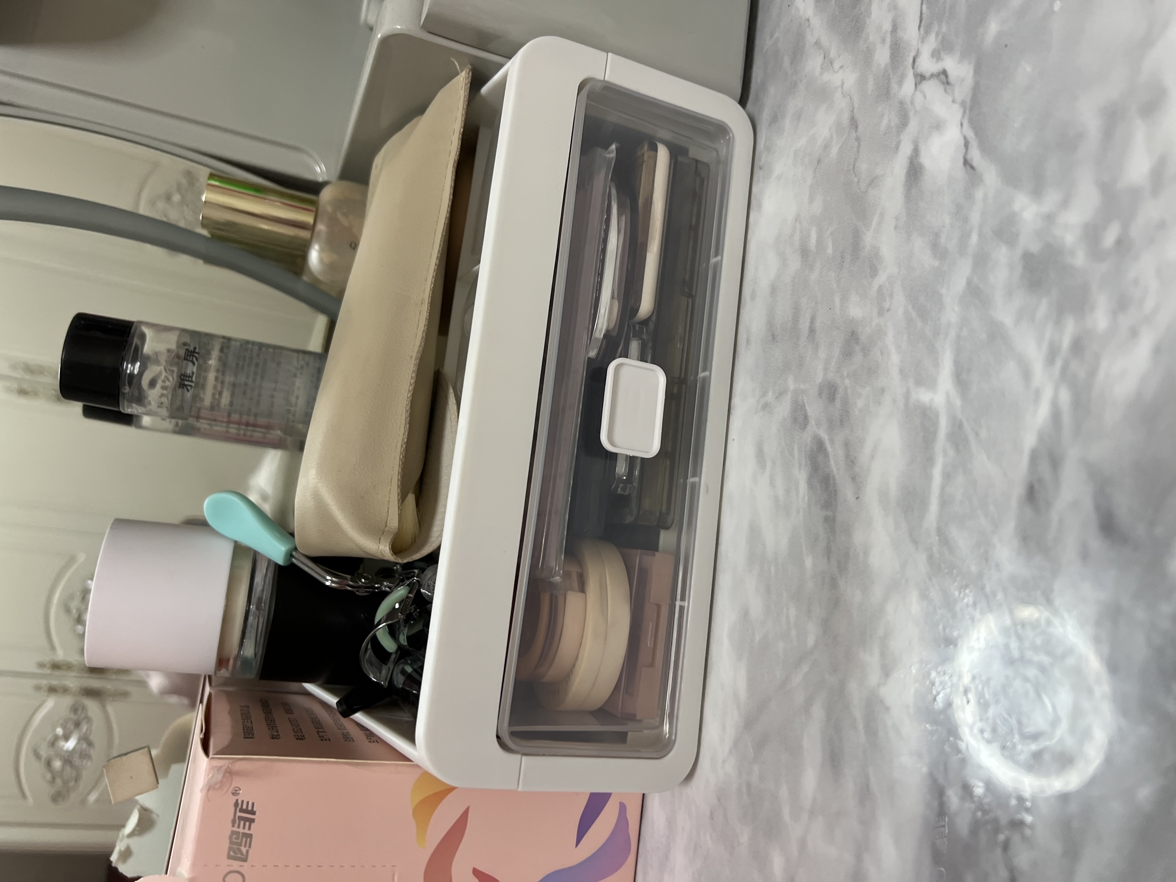 化妆品收纳盒多层桌面抽屉式收纳柜子口红护肤品梳妆台置物架 中号2层【1大抽+分格层】 透明白 实拍图