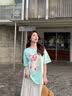 森女部落原创蛋糕印花圆领蕾丝花边拼接抗菌T恤夏短袖女上衣宽松 绿色（单件） 单件 M 单件 实拍图