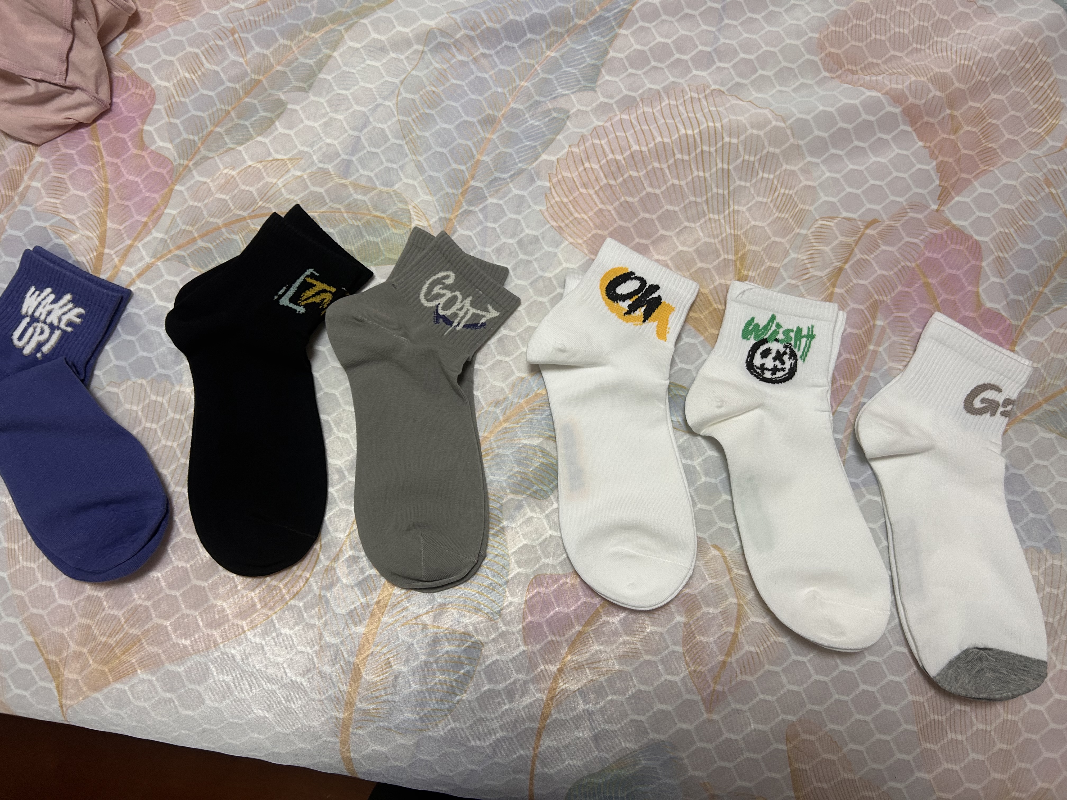 猫人6双潮流袜子男春秋季提花短筒袜运动透气防臭棉袜青少年篮球袜 实拍图