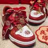 金韩沙AJ婚鞋红色新娘鞋结婚鞋本命年禾秀服婚纱两穿女鞋情侣款运动板鞋 百年好合【送喜盒+流苏配饰】 37 实拍图