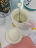 几物森林陶瓷马克杯带勺盖杯子咖啡杯情侣茶杯男女洗碗机可用 黄色420ml 实拍图