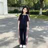 奥米鼠女童短袖套装夏季中大儿童洋气polo衫运动长裤两件套时尚潮流夏装 灰色 150 【建议身高135-145CM左右】 实拍图