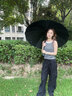爱上雨24骨长柄雨伞男士大号自动暴雨专用伞加固结实抗风定制直杆大伞男 全纤维中棒-加大-24骨经典黑 实拍图