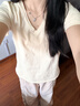 优衣库竹节纱V领T恤/短袖女装纯棉打底休闲百搭26春夏新款483460 483460/40奶油色 XS 实拍图
