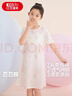 红豆女童睡裙纯棉春夏季薄款家居服儿童短袖套头睡衣A类Q3322白色160 实拍图