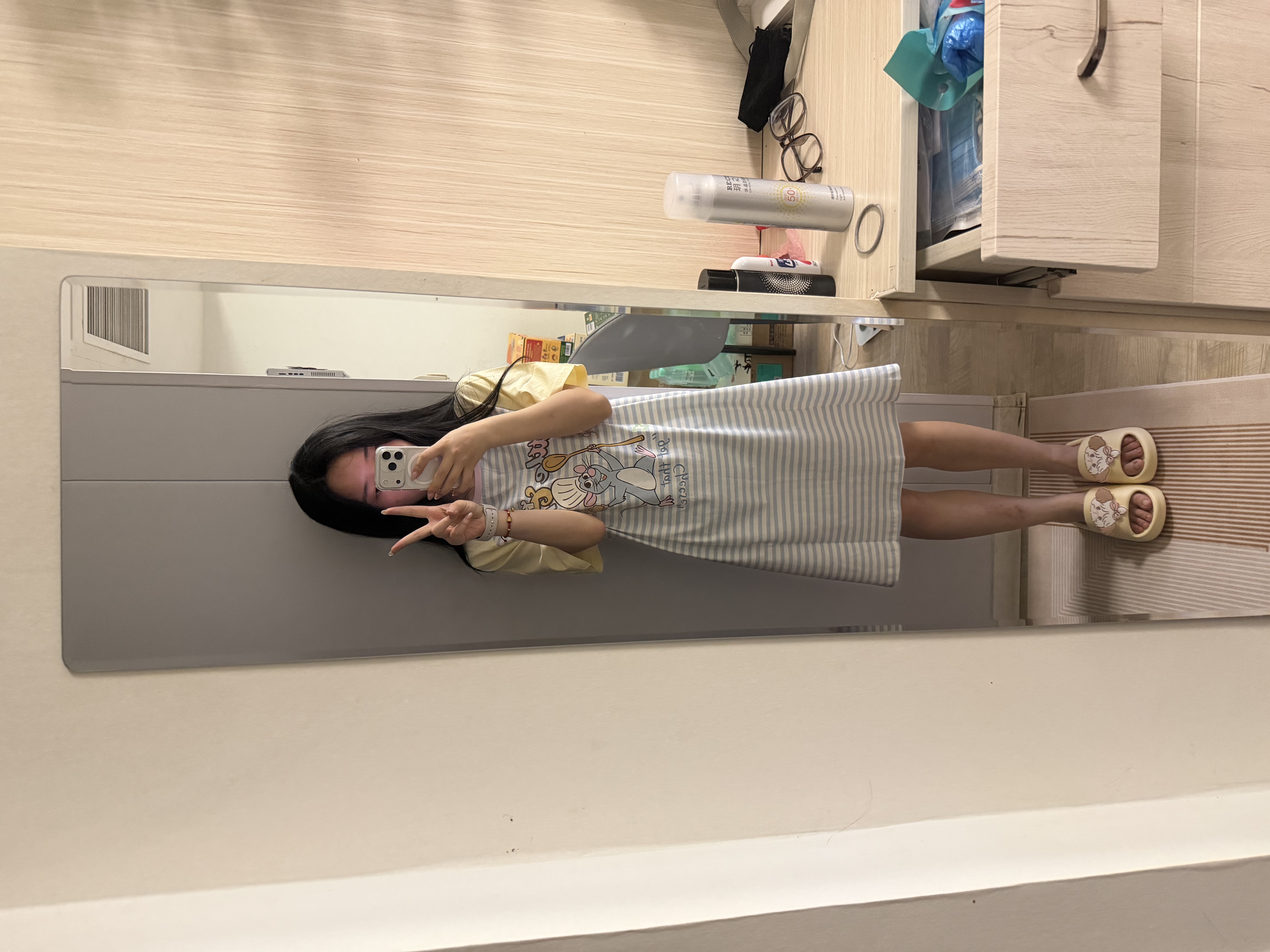 果壳（Gukoo）睡衣女夏季原创卡通可爱条纹插肩袖纯棉宽松女家居服睡裙B 海湾蓝料理鼠王睡裙 S 实拍图