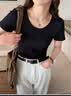 浪莎女士T恤女夏季薄款显瘦圆领螺纹纯色打底百搭透气女士休闲短袖 实拍图