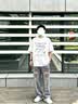 趣米乐短袖t恤男生套装夏季宽松潮流ins痞帅男装一套搭配学生穿搭两件套 白色短袖+蓝色裤子 XL 实拍图