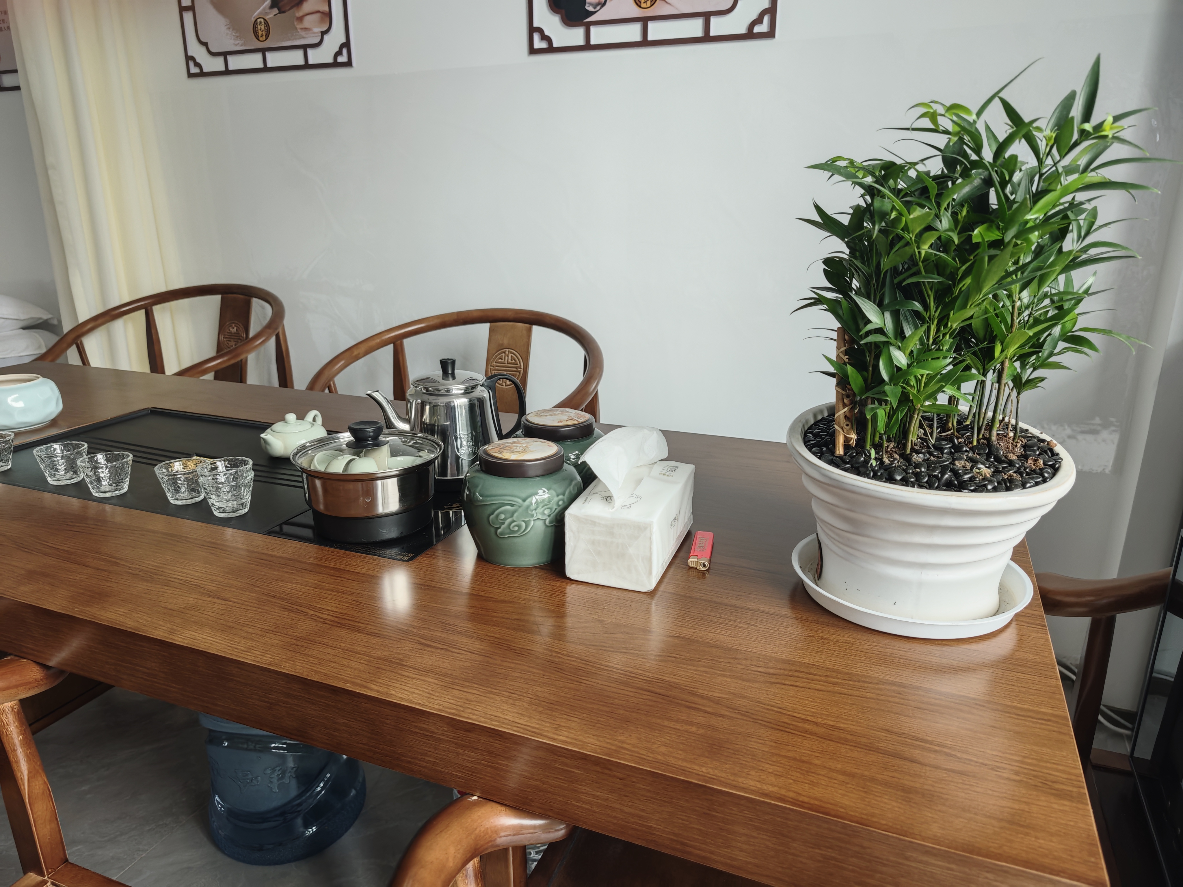 赣荣实木大板茶桌椅组合一桌五椅新中式简约茶几办公室阳台家用泡茶台 抽屉款石盘大板1豪华椅4围椅 2米新中式四抽屉款 实拍图